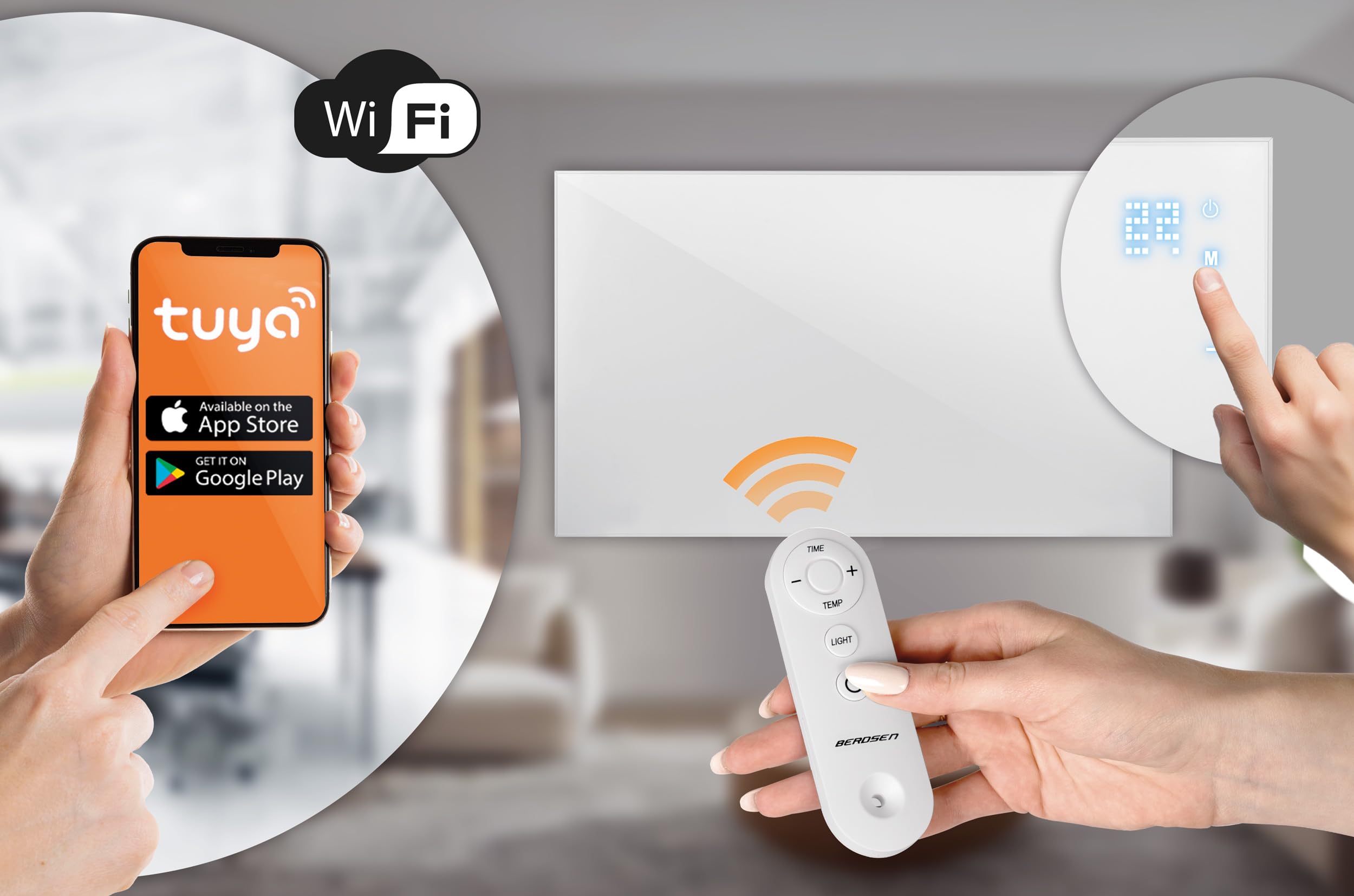 Berdsen Grzejnik na Podczerwień - Panel Grzewczy - 720 W - Szybkie Nagrzewanie - Panel Dotykowy - Pilot WiFi Aplikacja - Timer 1-9 h