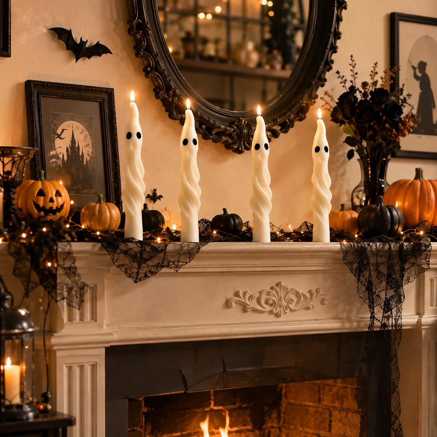 AnyDesign 4 Pcs Halloween Twisted Wax Candles, Ghost, 7.9 Inch