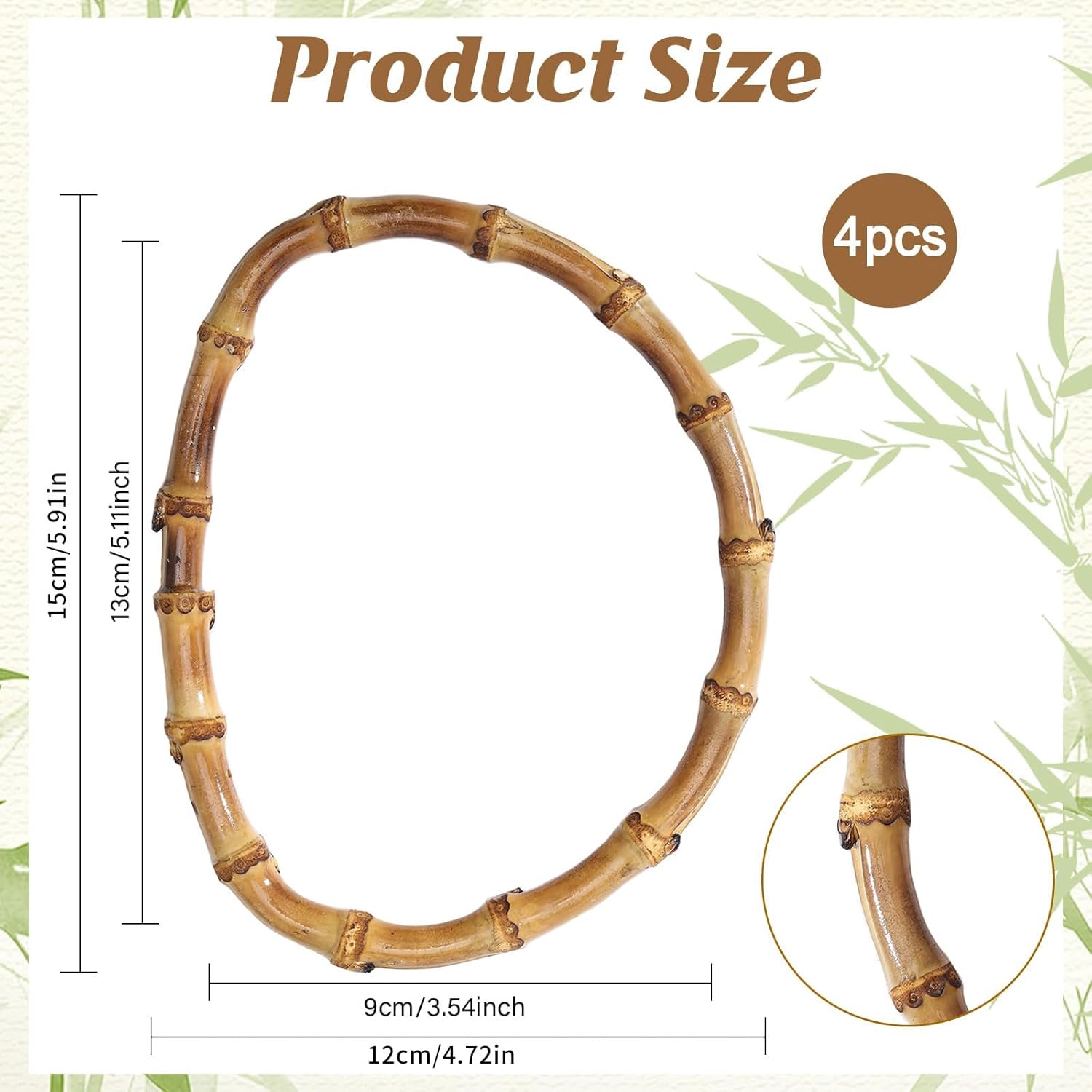 CHGCRAFT 4pcs Wooden D-Shaped Bamboo Bag Handle Replacements Handmade Bag Purse Making Handles for Bag Beach Bag Handbags Straw Bag Purse Handles Crafting, 4.72×5.91inch - Image 2