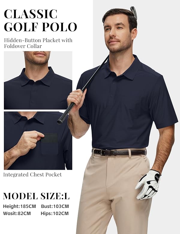 MoFiz Mens Polo Shirts Short Sleeve Dry Fit Casual Collared Men's Golf Shirt Lightweight Soft Cooling Classic Fit Golfing Navy 3XL by MoFiz - Used condition - Image 3