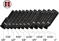 Vista 2 de Powerbuilt 647049 Juego de llaves de vaso de impacto profundo SAE de 6 Pt, 11 piezas, color negro