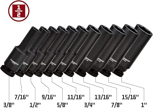 Miniatura 2 de Powerbuilt 647049 Juego de llaves de vaso de impacto profundo SAE de 6 Pt, 11 piezas, color negro