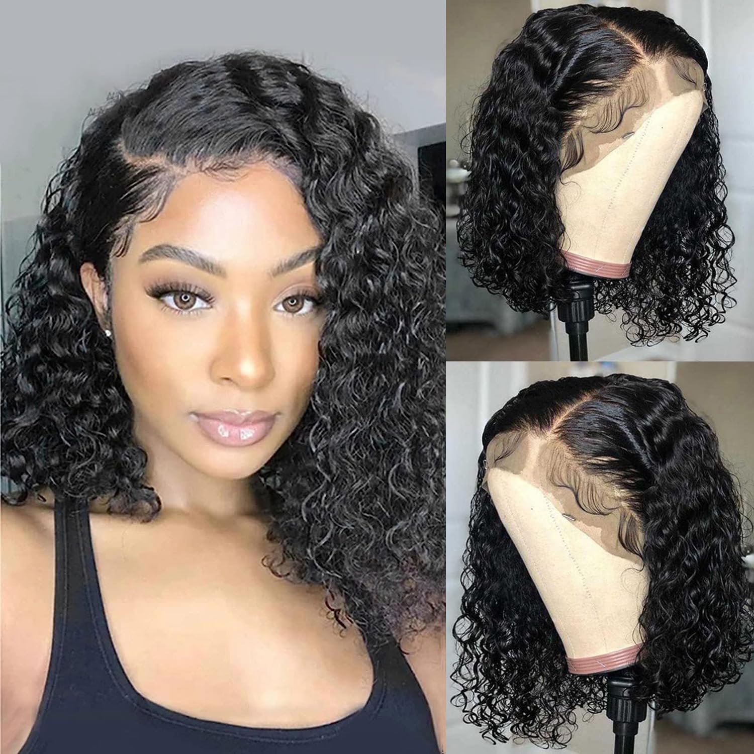 Durreley Bob Wig Human Hair 13x4 Transparent HD Curly Lace