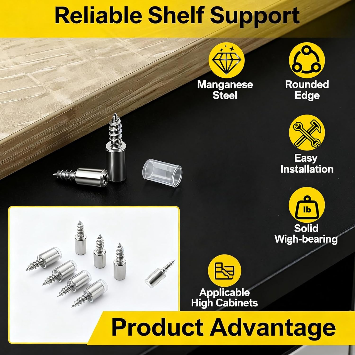 50 Pcs Self Tapping Screws Cabinet Laminate Support, Shelf Pins with Non-Slip Sleeve, Fixed Support Self-Tapping Cross Screw, Cabinet Shelf Pegs for Kitchen Utensils, Bookcases and Wardrobes
