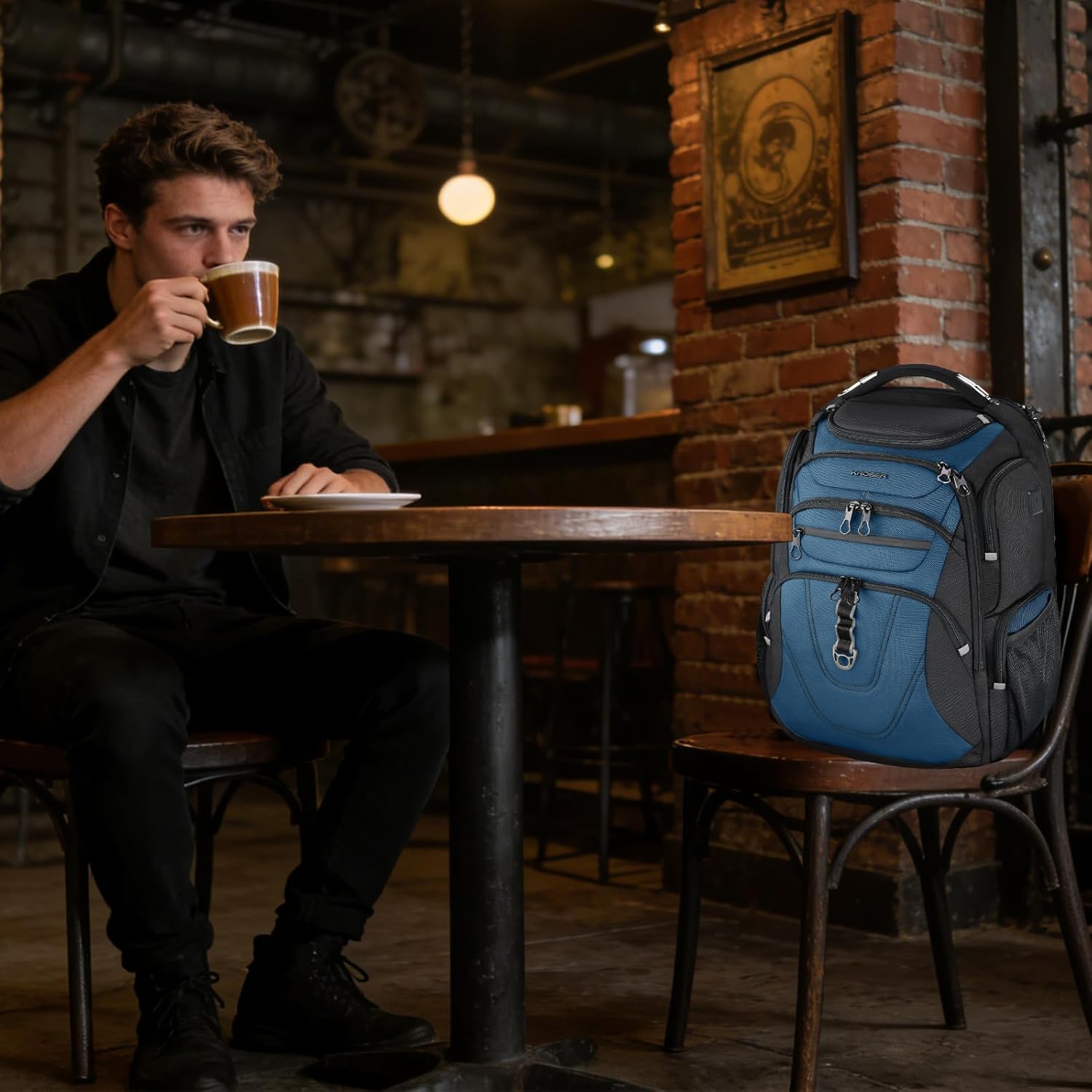 KROSER TSA Friendly Travel Laptop Backpack 18.4 inch XXXL Gaming Backpack Water-Repellent College Daypack Business Backpack with RFID Pockets & USB Port for Men/Women-Black/Haze Blue