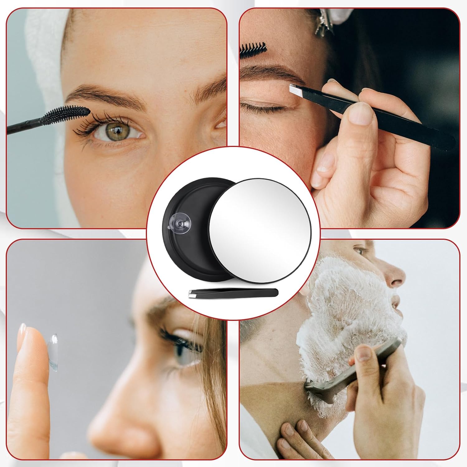 40X Magnifying Mirror, Round 40X High Magnification 6inch Large Travel Magnifying Mirror with 3 Suction Cups Mounting, Powerful Concave Makeup Magnification with Tweezers Set