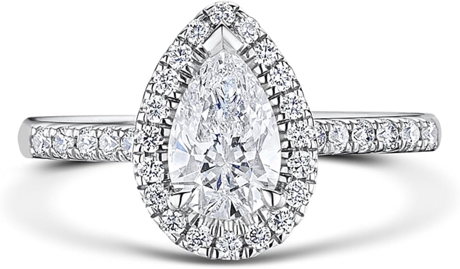 RussianHeartsDiamonds.com PEAR9 TOP Grade 2 Carat Radiant PEAR Cut SONA NSCD Simulated Diamond Ring Halo Design Solid 925 Silver