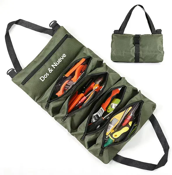 Dos & Nueve, Tool Bag with Handle, Tool Organizer, Canvas Tool Roll, Portable Foldble Tool Storage Bag, Roll Up Tool Bag Organizer, Multi-Pocket Storage Tool Bag, Tool Pouches, Army Green