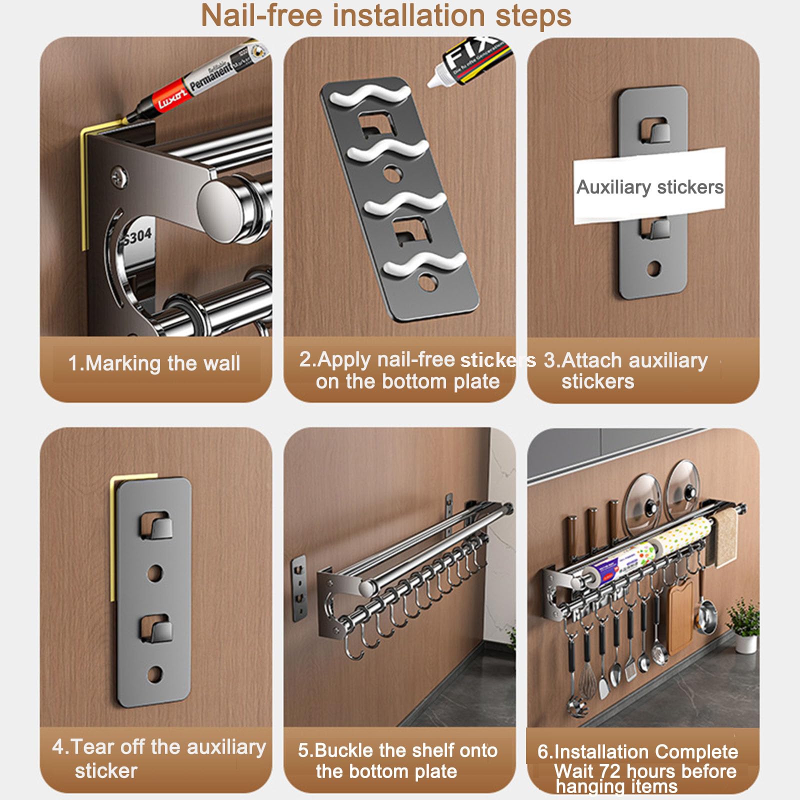 Portacoltello Da Parete Con Ganci - Organizzatore Cucina Salvaspazio Argento 50cm - Foto 6