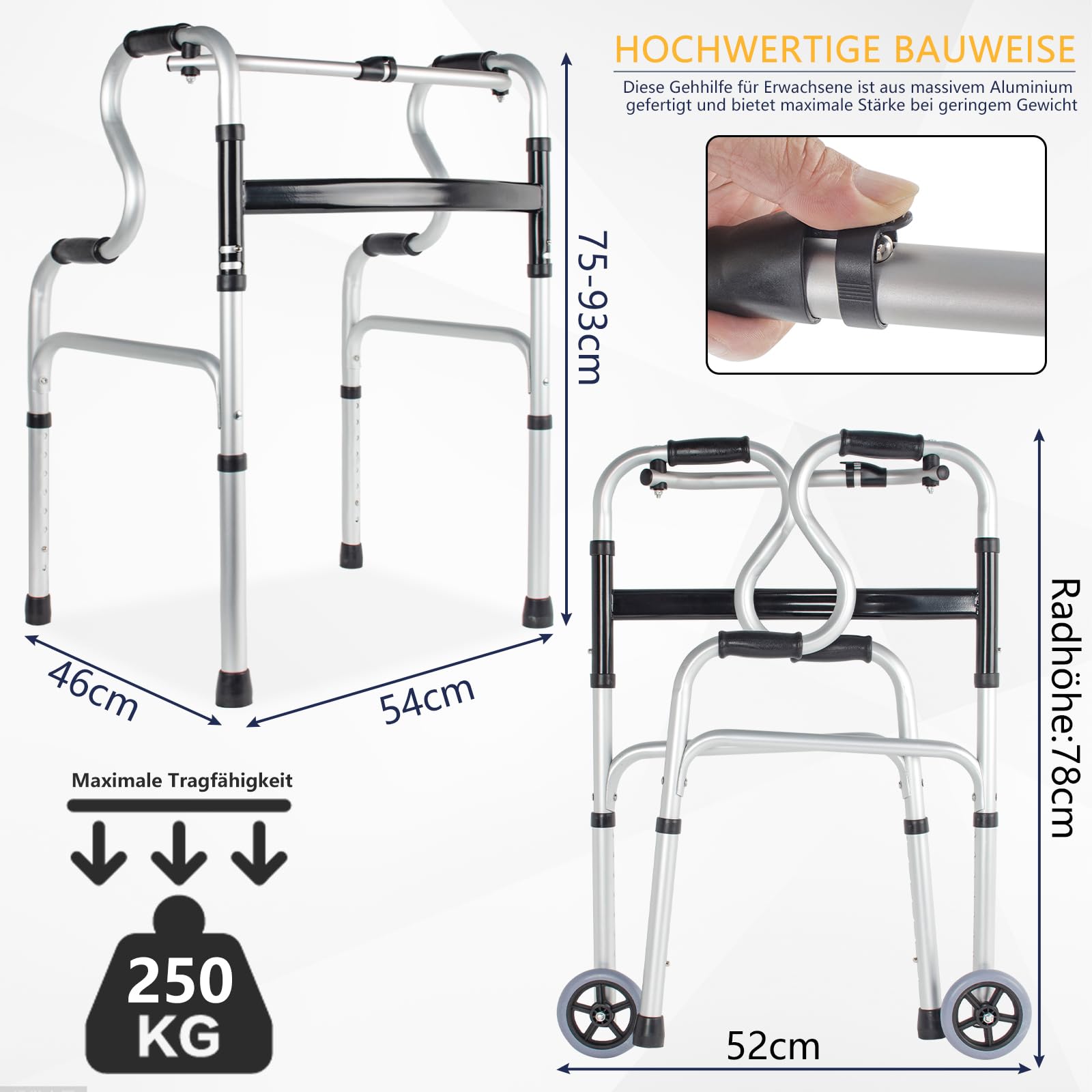 OUUTMEE - Ayuda para caminar para personas mayores, ligera, regulable en altura, de aluminio, Mobiclinic