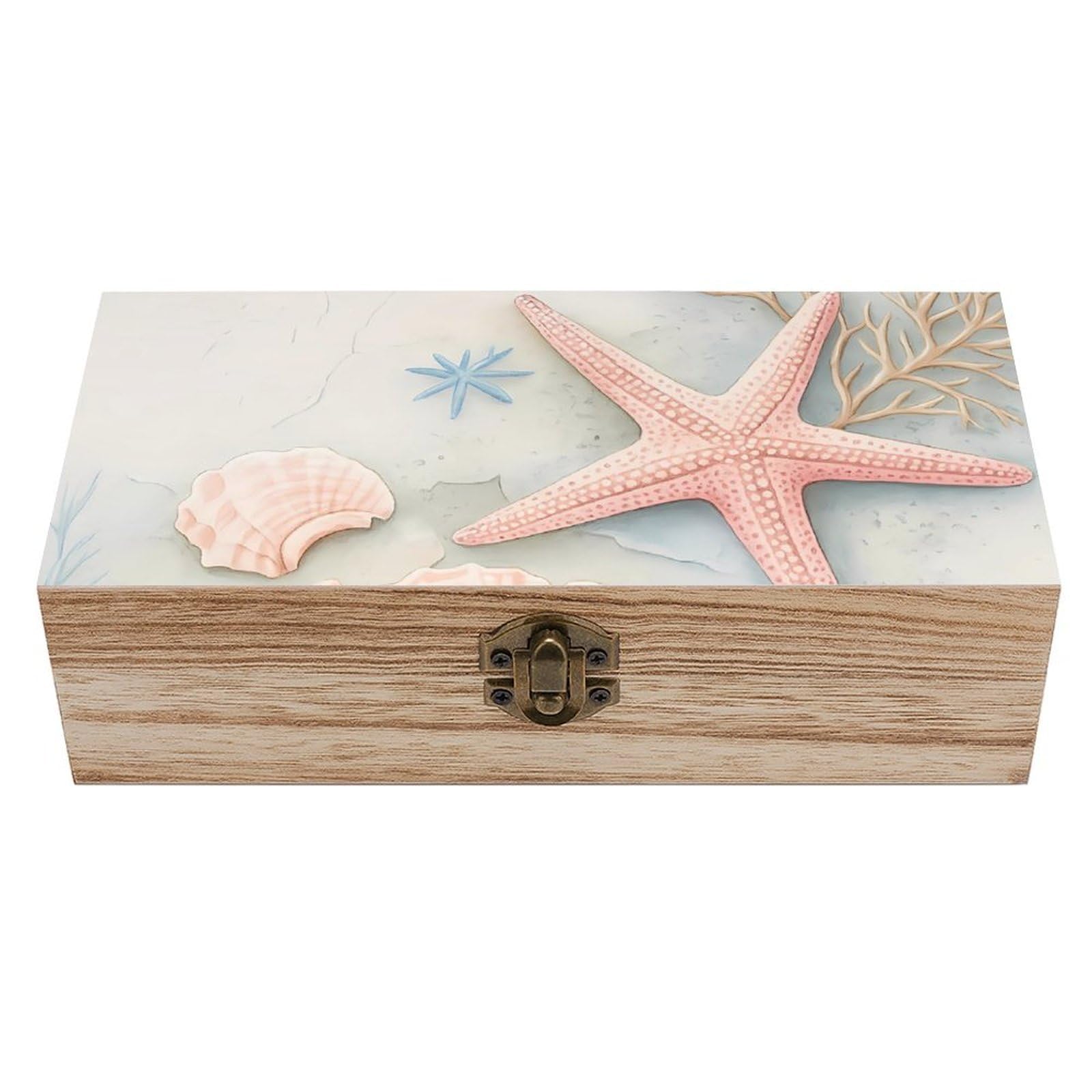 HLBSDM Ocean Starfish And Seashell Retro Wooden Storage Box Jewelry Art Gift Boxs Decorative Keepsake Boxes