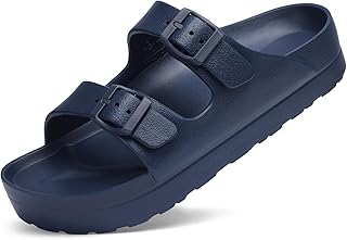Women's Platform Sandals with Arch Support, Chunky Lightweight Foam Slip on Slides, Comfortable Summer Beach Sandals with Adjustable Buckle