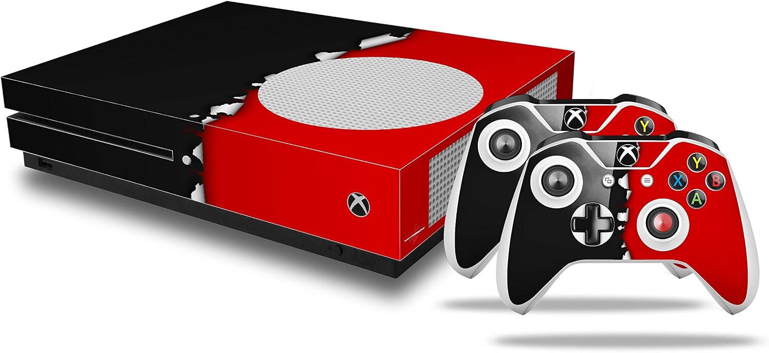 Decal Vinyl Skin Wrap Compatible with Xbox One S Console and Controllers - Ripped Colors Black Red