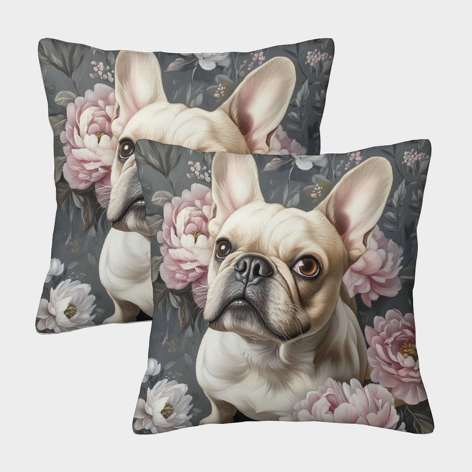 kaiyun 2 Pack Throw Pillowcase 45x45cmBulldog, Peony,Romantic Style Pattern Cushion Cover Home Decoration
