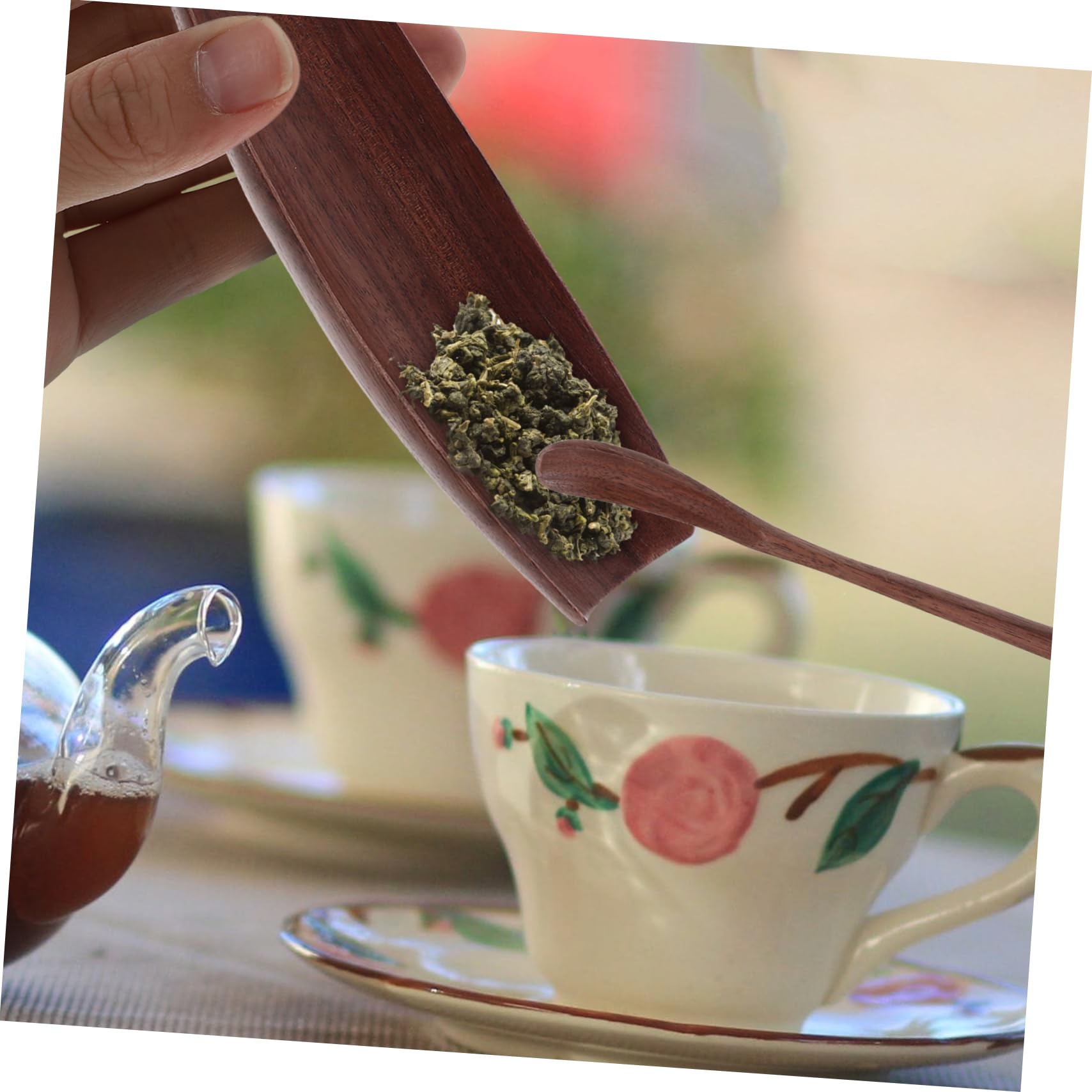 Amosfun 1Set Wooden Tea Scoop Set Elegant Nonstick Tea Pick Spoon with Decorative Tea Holder for Tea Ceremony and Daily Use Lightweight Portable Tea Accessories