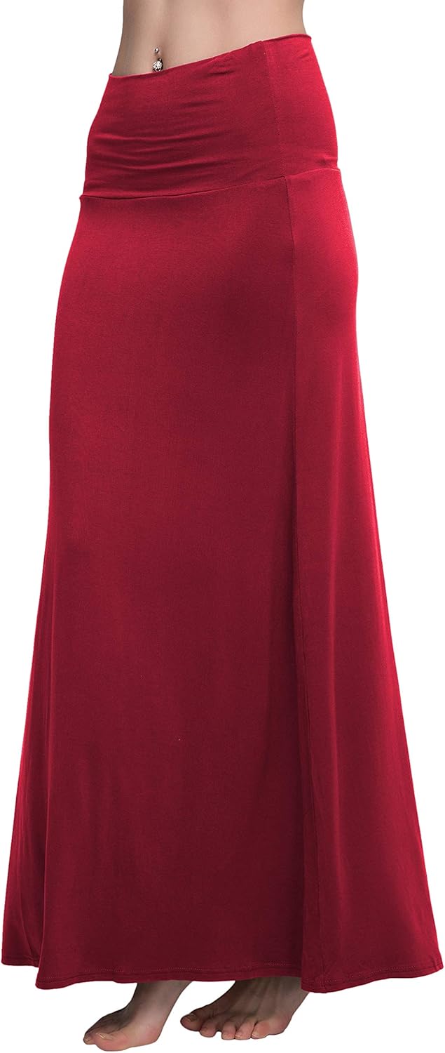 Urban CoCo Women's Stylish Spandex Comfy Fold-Over Flare Long Maxi Skirt - Image 3
