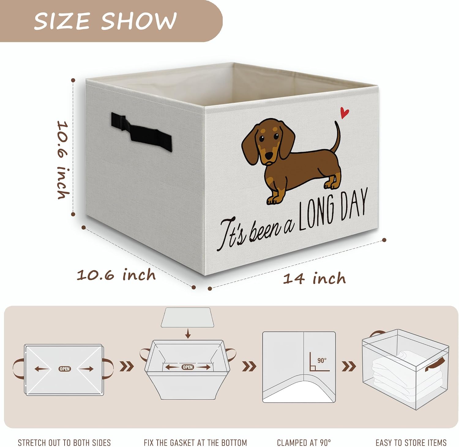 Funny Dachshund Dog Gifts Foldable Basket Storage Bins Box with Handles, Dachshund Gifts for Women Men, Weiner Dog Gifts, Collapsible Organizer Basket for Bedroom Clothes Toys Books