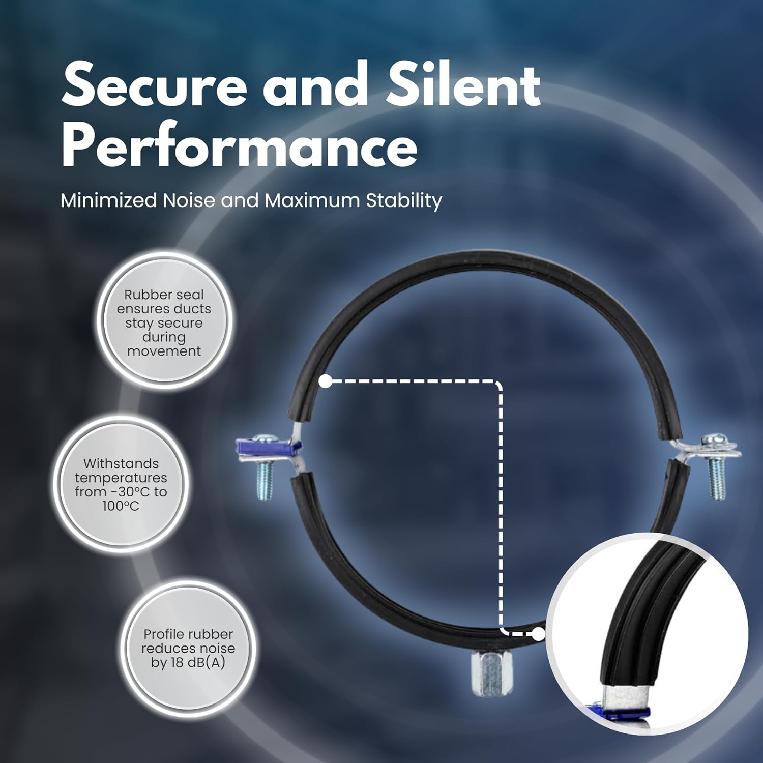 neverest® RS 6 Inch Pipe Hangers and Supports 6 Pcs with Rubber Seal Steel Stove Pipe Holder Combination Thread M8/10 Metal Round Pipe Clamps