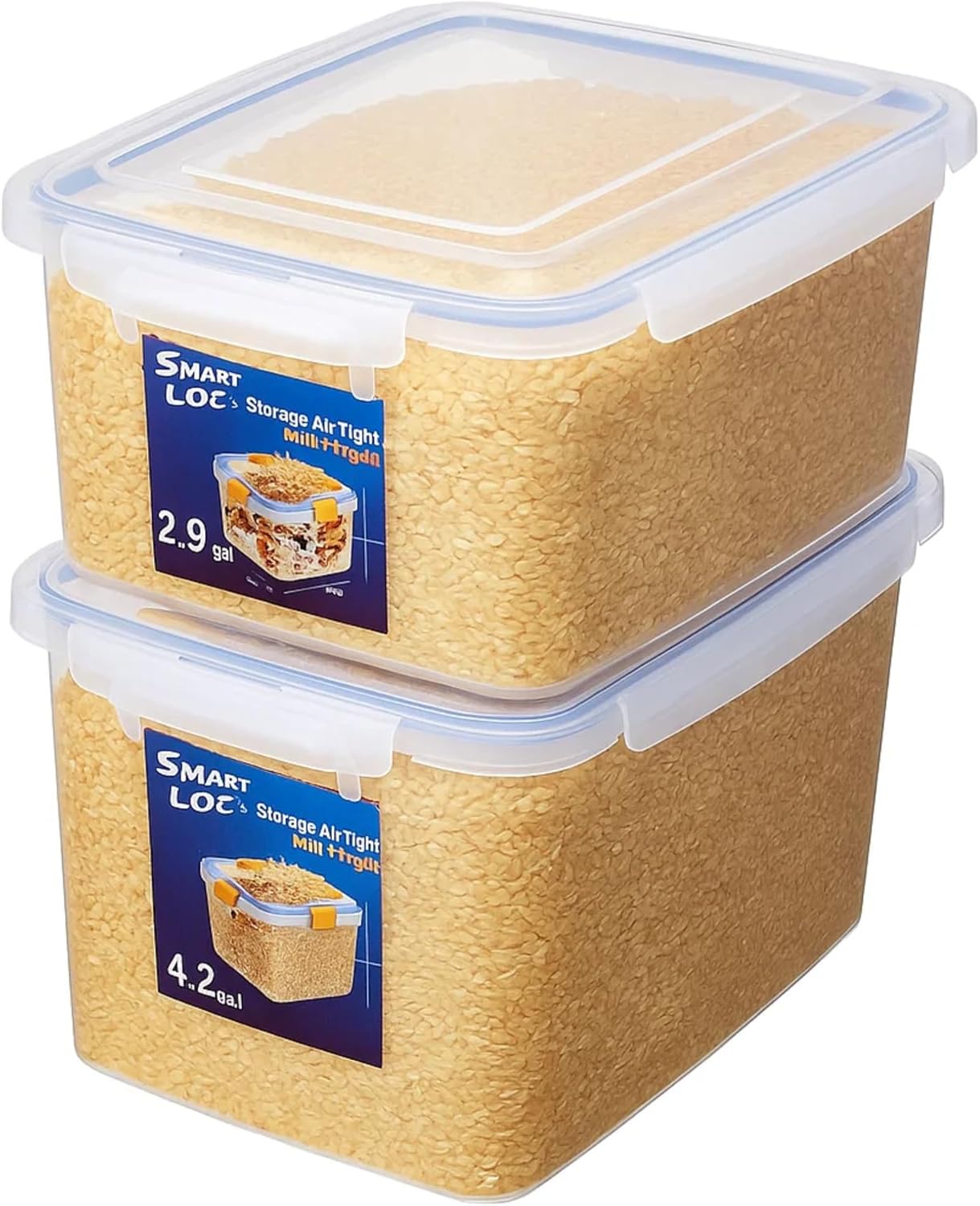 Lustroware Jumbo Food Storage Container Set of 2 with Lids – 12 & 17 Quart Airtight Latching Boxes, Heavy-Duty Stackable Bins for Rice, Flour, Pet Food, Closet, Pantry, Kitchen, Pantry, Made in Japan