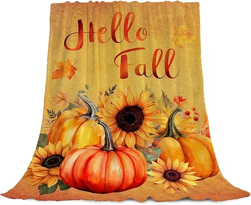 Miniatura 88 de YeeJu Manta decorativa de otoño, color naranja, Acción de Gracias, otoño, lindas calabazas, manta para sofá, cama, sala de estar, suave, acogedora