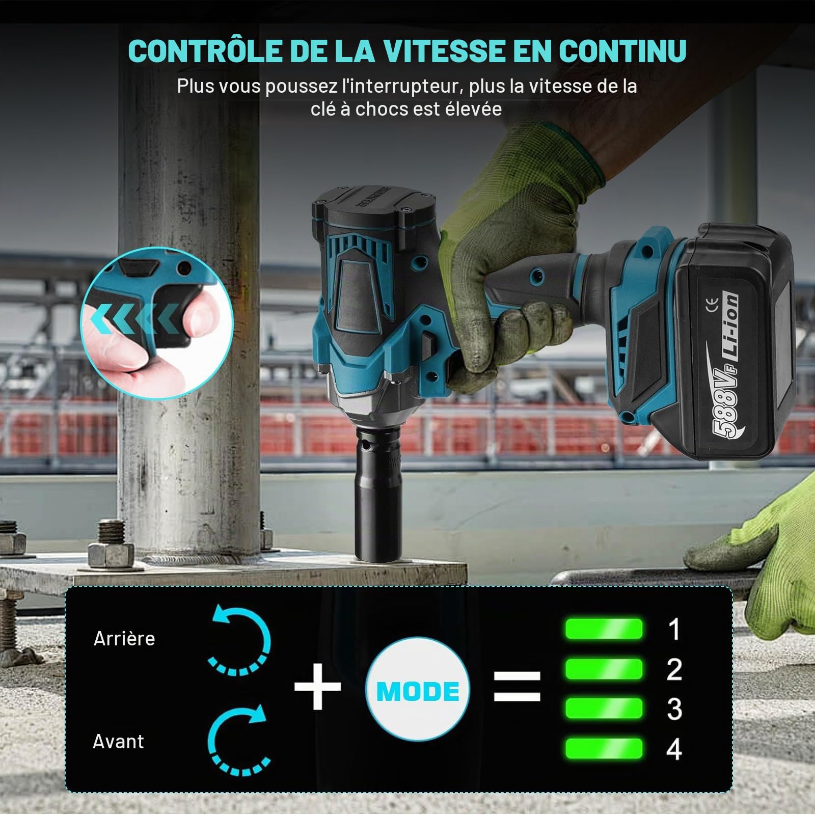 LIROPAU Clé à Chocs sans Fil Brushless 700Nm Boulonneuse à Choc Electrique | Visseuse à chocs Fréquence d'impact 2300RPM, 1/2" Boulonneuse Electrique Avec 2 Batteries 3.0Ah, 6 Douilles à Chocs