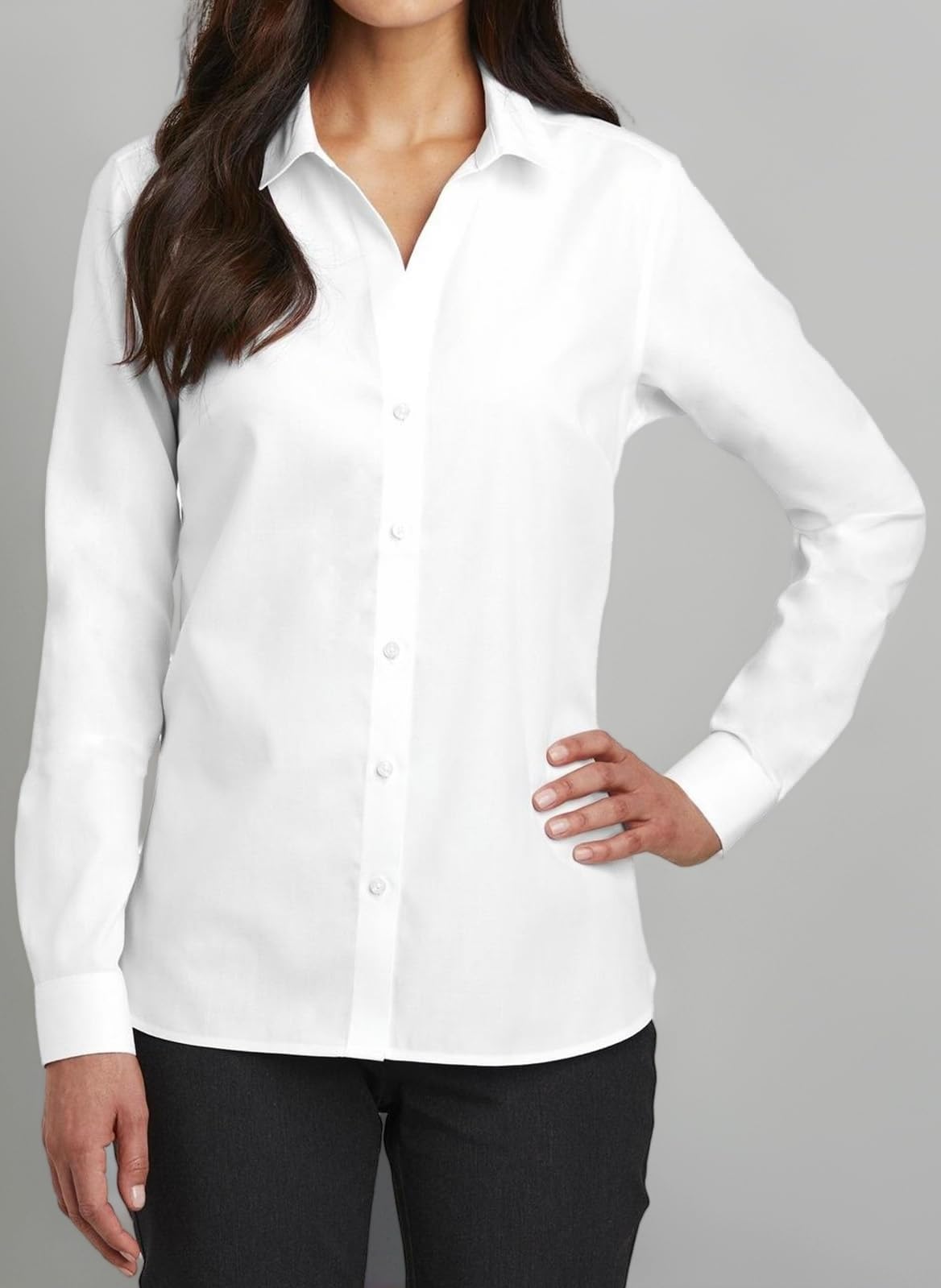 Womens Casual Long Sleeve Dress Shirts Plain Blouse Tops Ladies Stretch Button Down Shirts for Business Work Office
