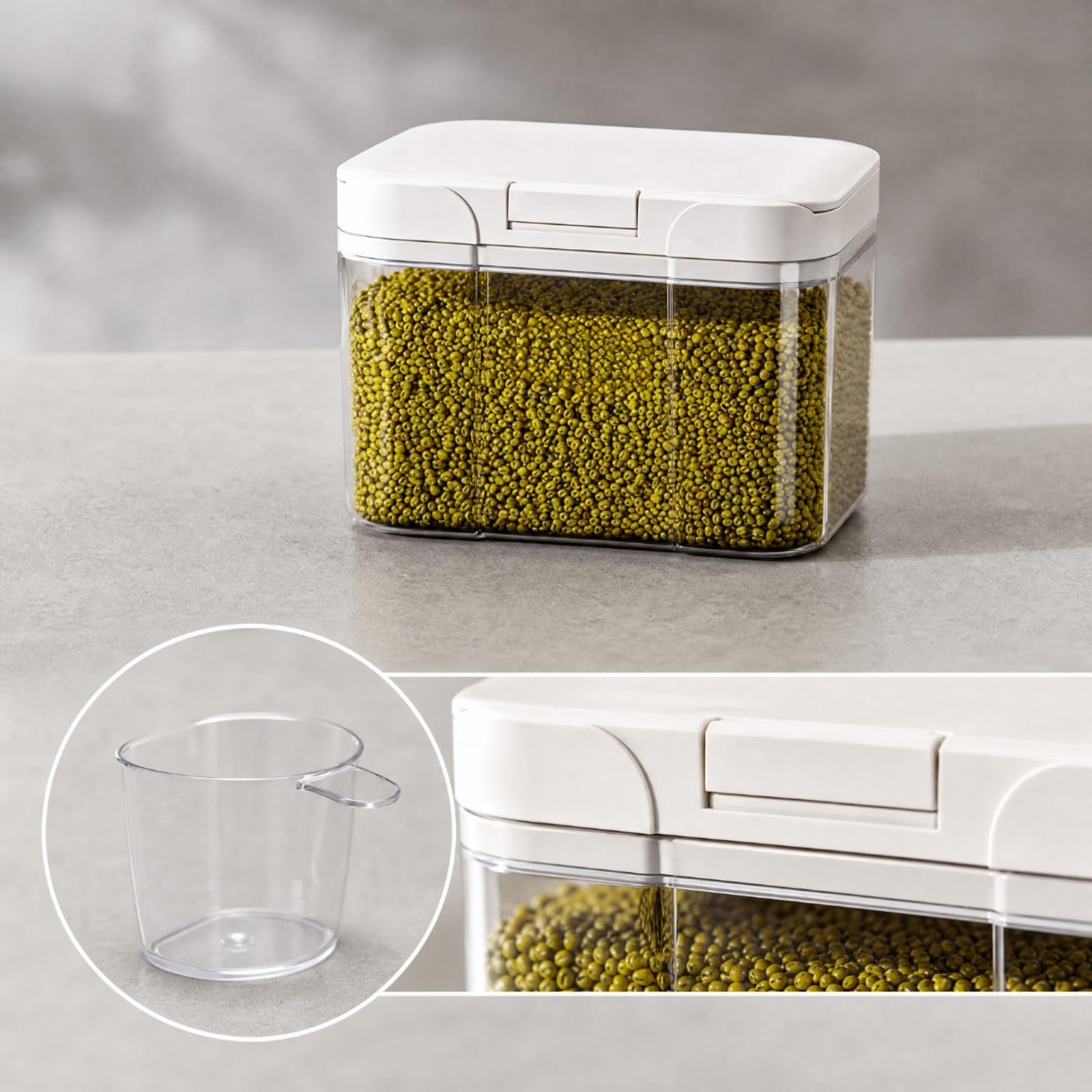 kowaku Recipiente para Conservar Arroz y Cereales con Tapa Blanca Cierre y Cuerpo Claro para una Visualizacion Contenido Diseno Compacto para, 15L