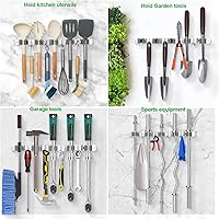 Vista 6 de voze 5 Racks and 4 Hooks Mop and Broom Holder Wall Mount, Self Adhesive Heavy Duty Broom Hanger Organizer Storage Tool Racks for Kitchen Garden Plata