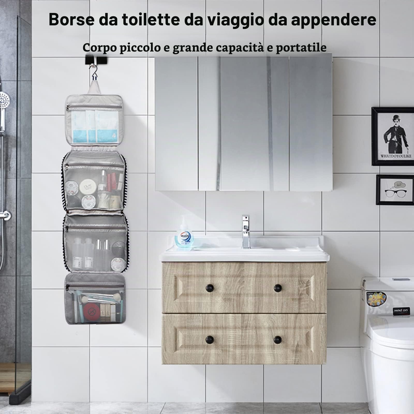 FANDARE Borsa da toilette da viaggio Borsa Cosmetica Beauty Case da Viaggio Donna Uomo Borsa da viaggio Tela Borse Bagno Cosmetici Organizzatore Beauty Astuccio con Multi Scomparti Marrone