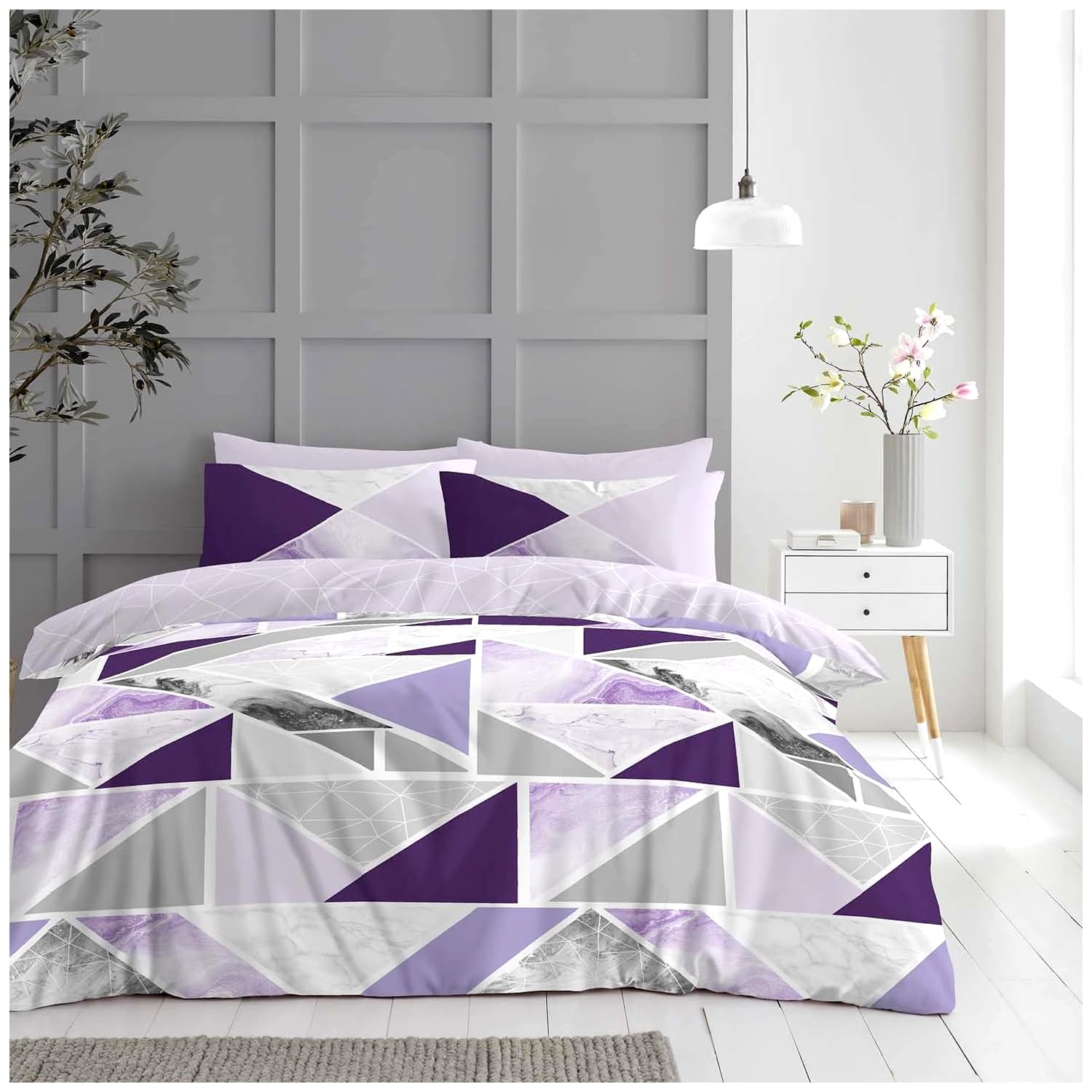 Gc Gaveno Cavailia Purple/Grey Printed Geometric Duvet Cover Set, King,