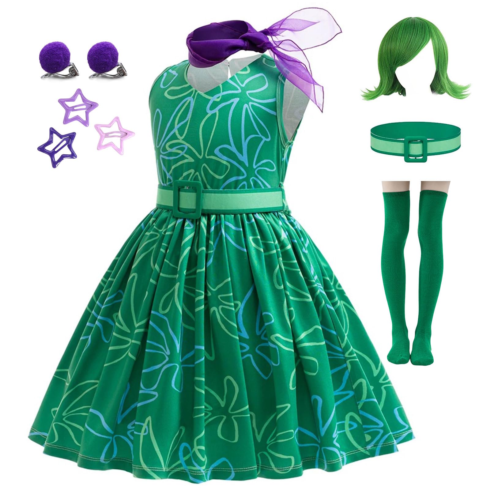 bluaqua Freude Joy Disgust Dress Costume Fancy Dress for Children Girls Size 2-10 Years (Disgust, 110)
