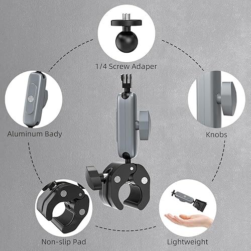 Miniatura 6 de SUREWO Soporte de abrazadera para manillar, soporte de poste de bicicleta de motocicleta con cabezal de bola flexible 360 compatible con GoPro Hero
