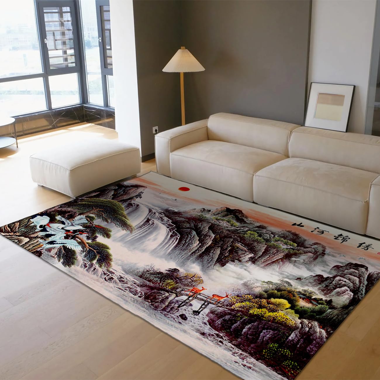 Tapis de salon beige 120x150 antidérapant pour créer un coin lecture chaleureux