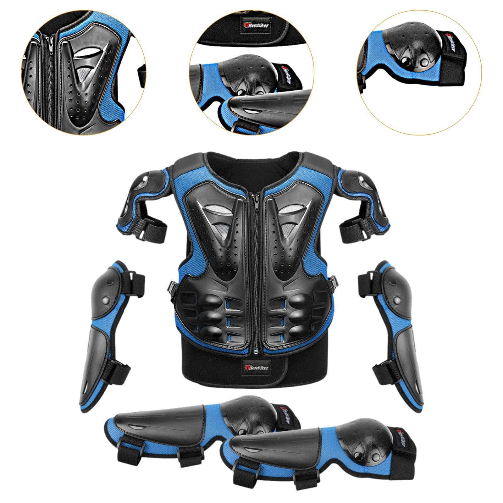 Tuta Protettiva Da Motocross per Bambini, Protezioni per Petto, Schiena, Colonna Vertebrale, Ginocchia E Gomiti, Materiale PVC Traspirante per, Blu
