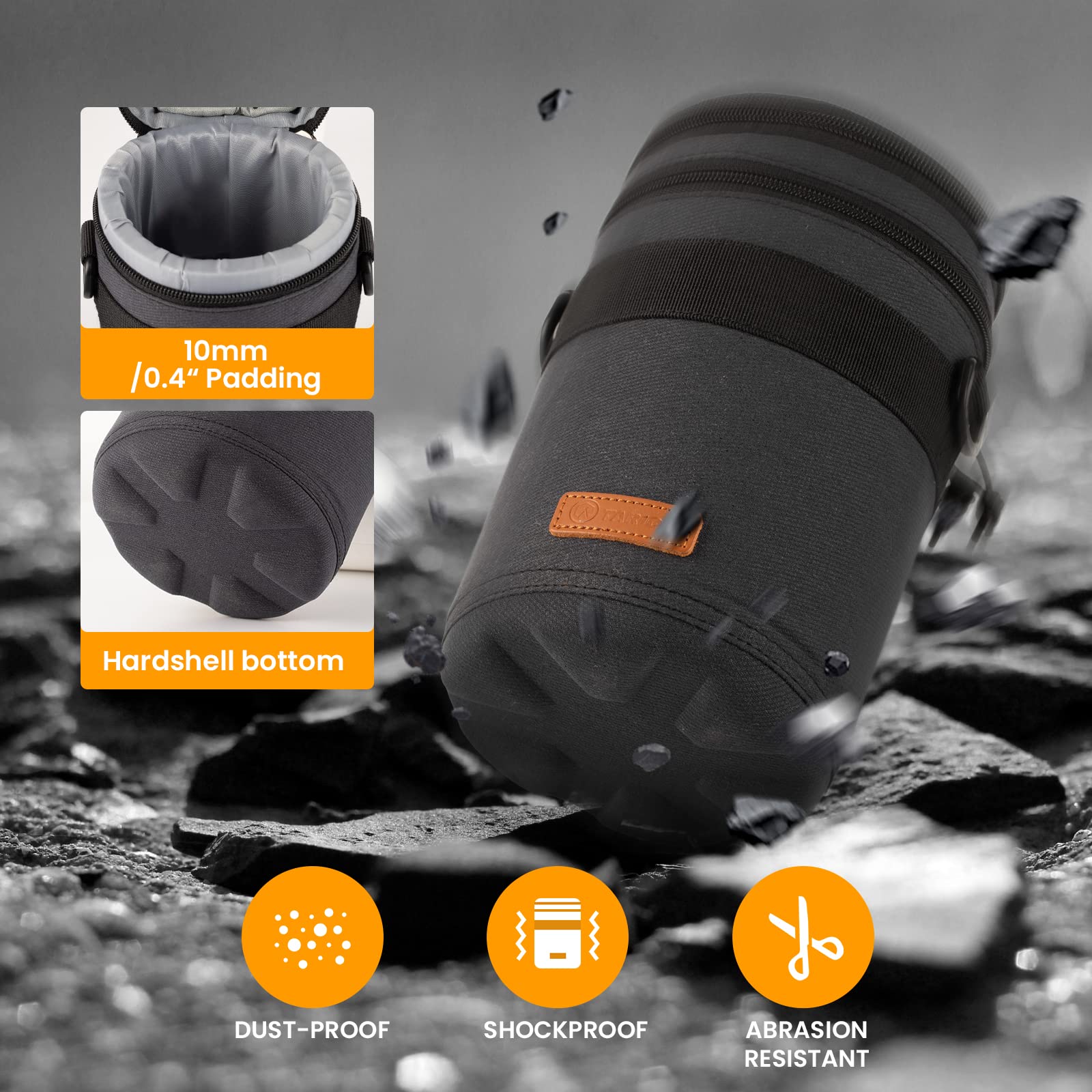 TARION Sac d'objectif Pochette d'objectif avec Fond à Coque Dure, Sac de Protection d'objectif d'appareil Photo Antichoc et Hydrofuge pour objectifs