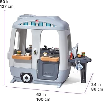 Step2 Adventure Camper Kids Playhouse, Indoor/Outdoor Playset with Kitchenette, Interactive Doorbell Sounds, 52-Piece Toy Accessories, Durable Plastic, For Toddlers 2+ Years