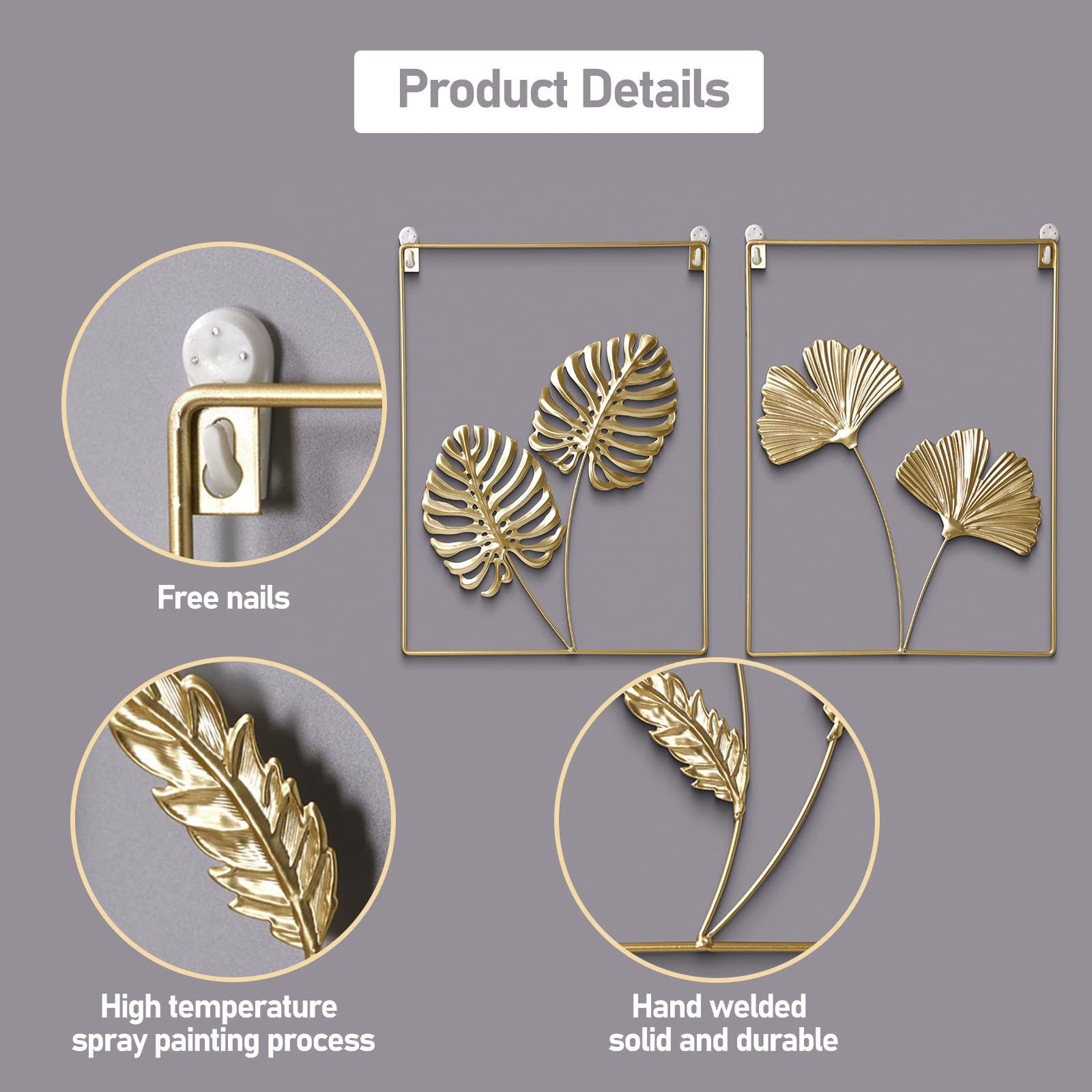 Huspox Decorazione Da Parete Minimalista In Metallo - Set Da 3 Pezzi Con Motivi Femminili - Oro Per Soggiorno E Camera Da Letto - 4