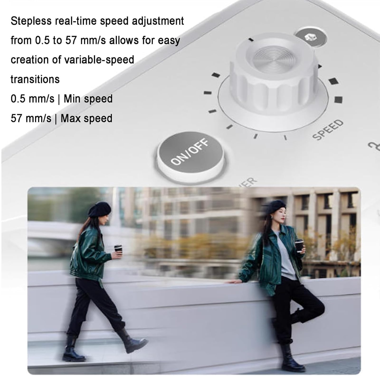 Slider motorizzato per fotocamera con rotazione panoramica, velocità regolabile per time-lapse e riprese video, compatibile con fotocamere reflex