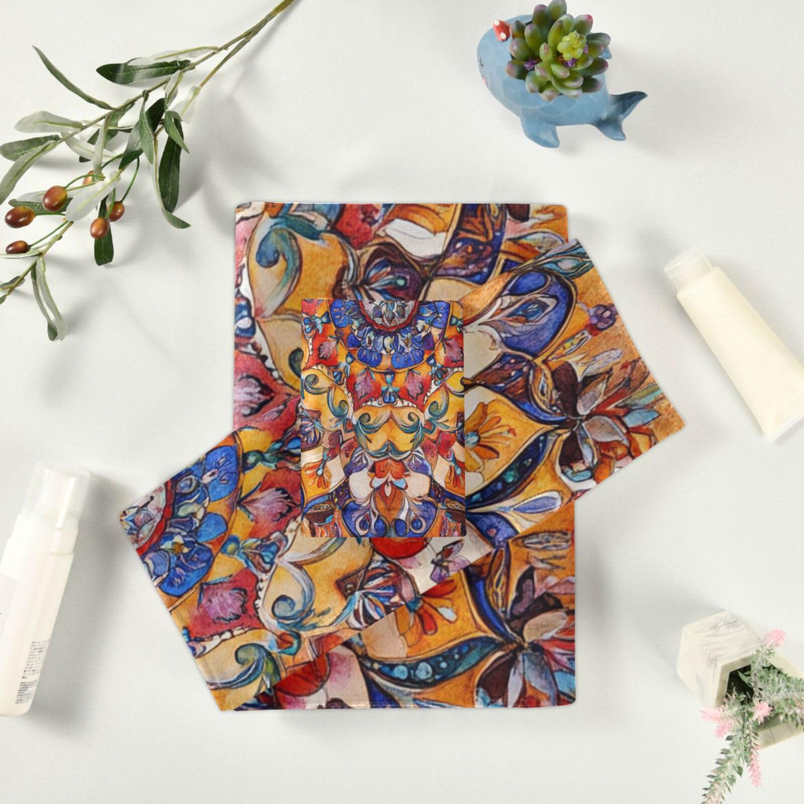 Bohema wzór boho vintage mandala czyszczenie ręczników do twarzy zestaw 3 sztuk, 1 ręcznik kąpielowy 1 ręcznik do rąk 1 myjka do kuchni łazienki jogi siłowni