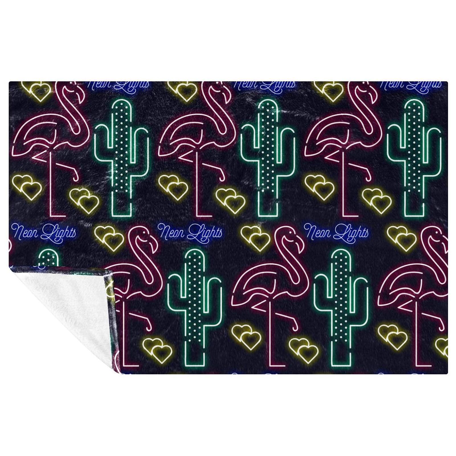 Couverture chaude 150x100 cm avec imprimé cactus et flamant