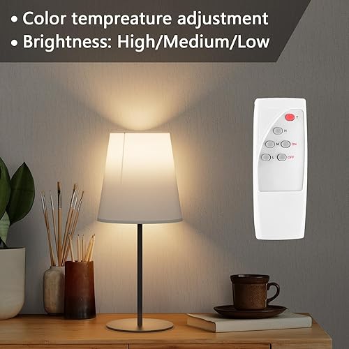 Miniatura 6 de HT403 - Lámparas de noche inalámbricas con bombilla recargable, lámpara de mesa inalámbrica con control remoto, pantalla de tela blanca regulable,