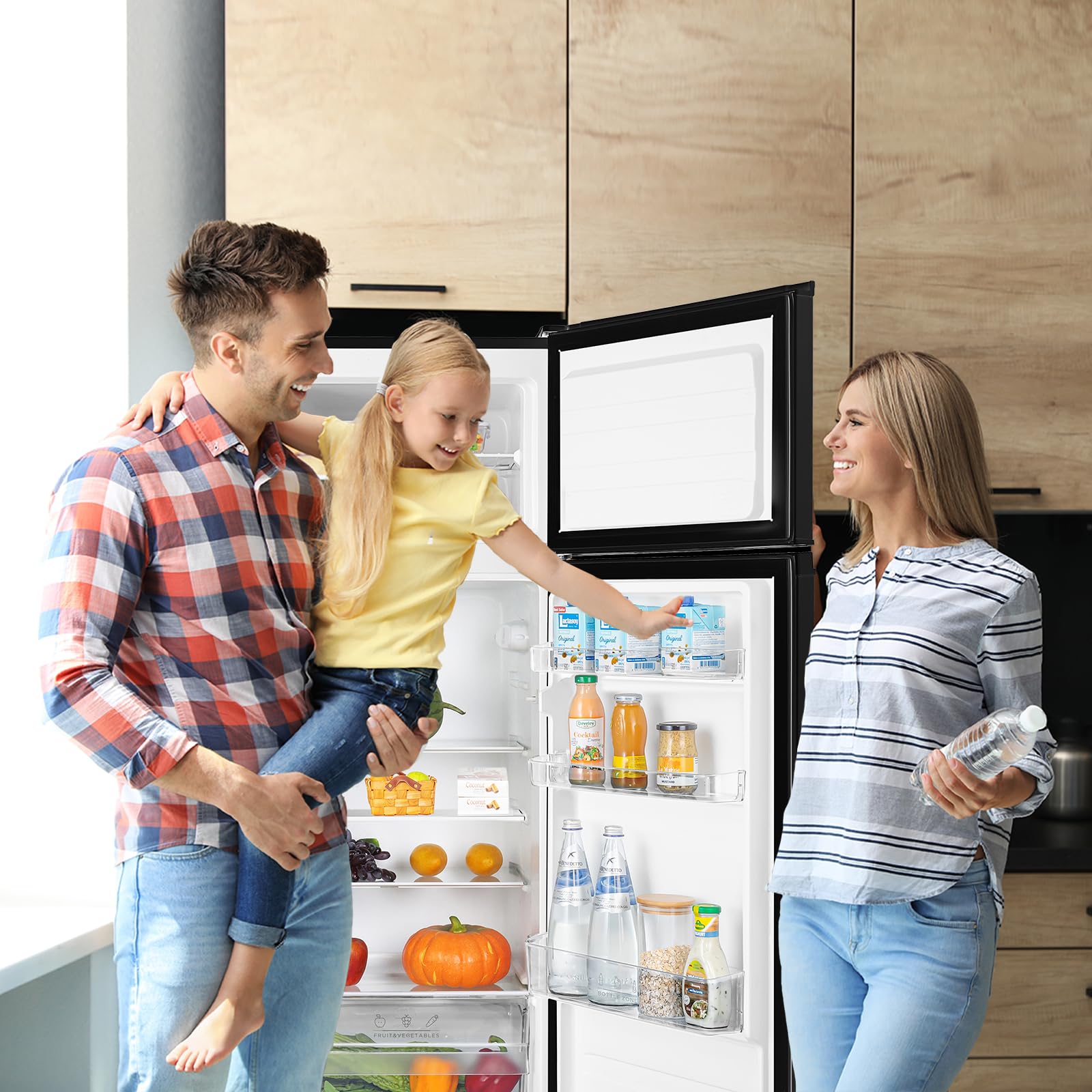 Midea MERT210FGE30 Frigo-congelatori doppia porta 204 L, Congelatore da Montare in Alto, 176kWh/annum, controllo della temperatura regolabile, Luce LED, Nero