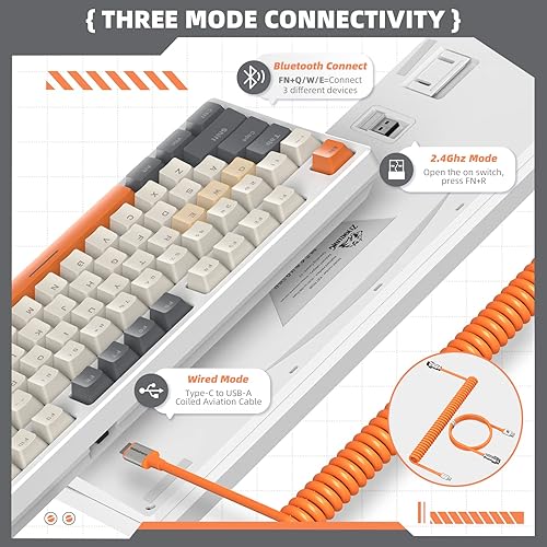 Miniatura 3 de ZIYOU LANG K87 TKL Teclado mecánico inalámbrico intercambiable en caliente para juegos con cable USB C en espiral personalizado, modo triple