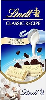 Lindt CLASSIC RECIPE Cookies and Creme White Chocolate Candy Bar, White Chocolate Candy with Chocolate Cookie Pieces, 4.2 oz. (12 Pack)