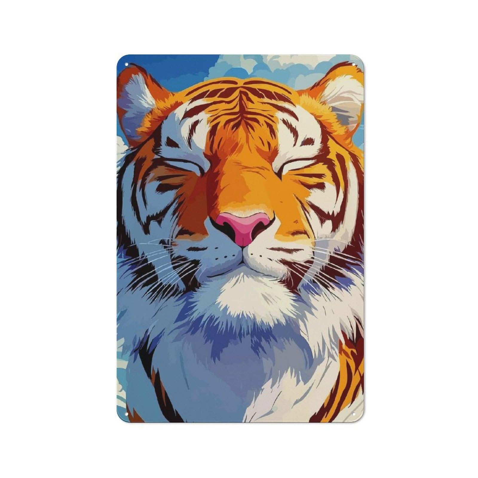 Vintage Tin Sign 30x20cm with Tranquil Tiger Portrait for Hobby Room Or Studio, for Metal Sign Collectors, for Garage And Workshop Walls