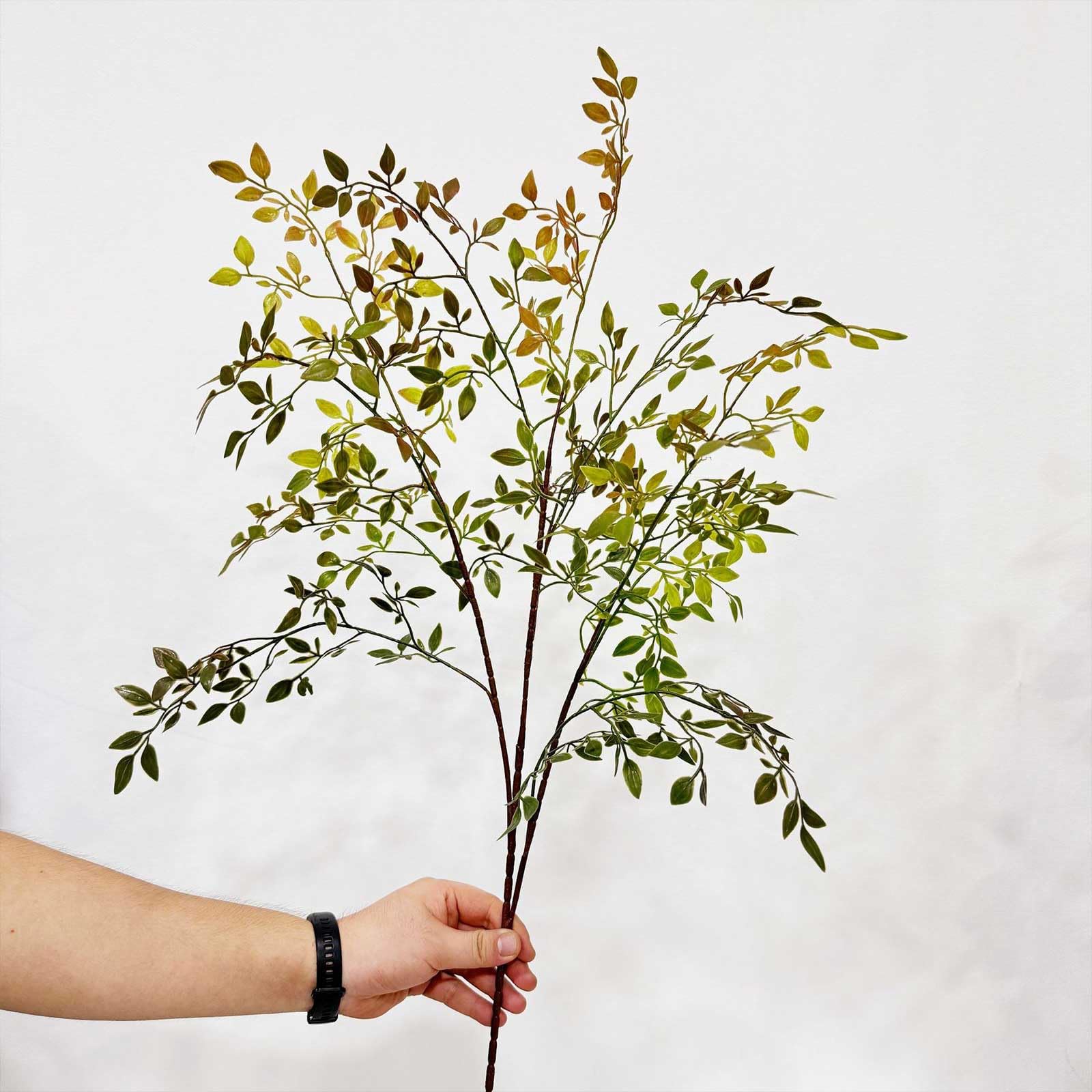 Künstliche Zweige, 110 cm, künstliche Nandina-Zweige, künstlicher Kunststoff, hoher Stiel, Herbstpflanzen für drinnen und draußen, Tischdekoration, Kamin, Halloween, Heimdekoration, Grün, Orange, 3