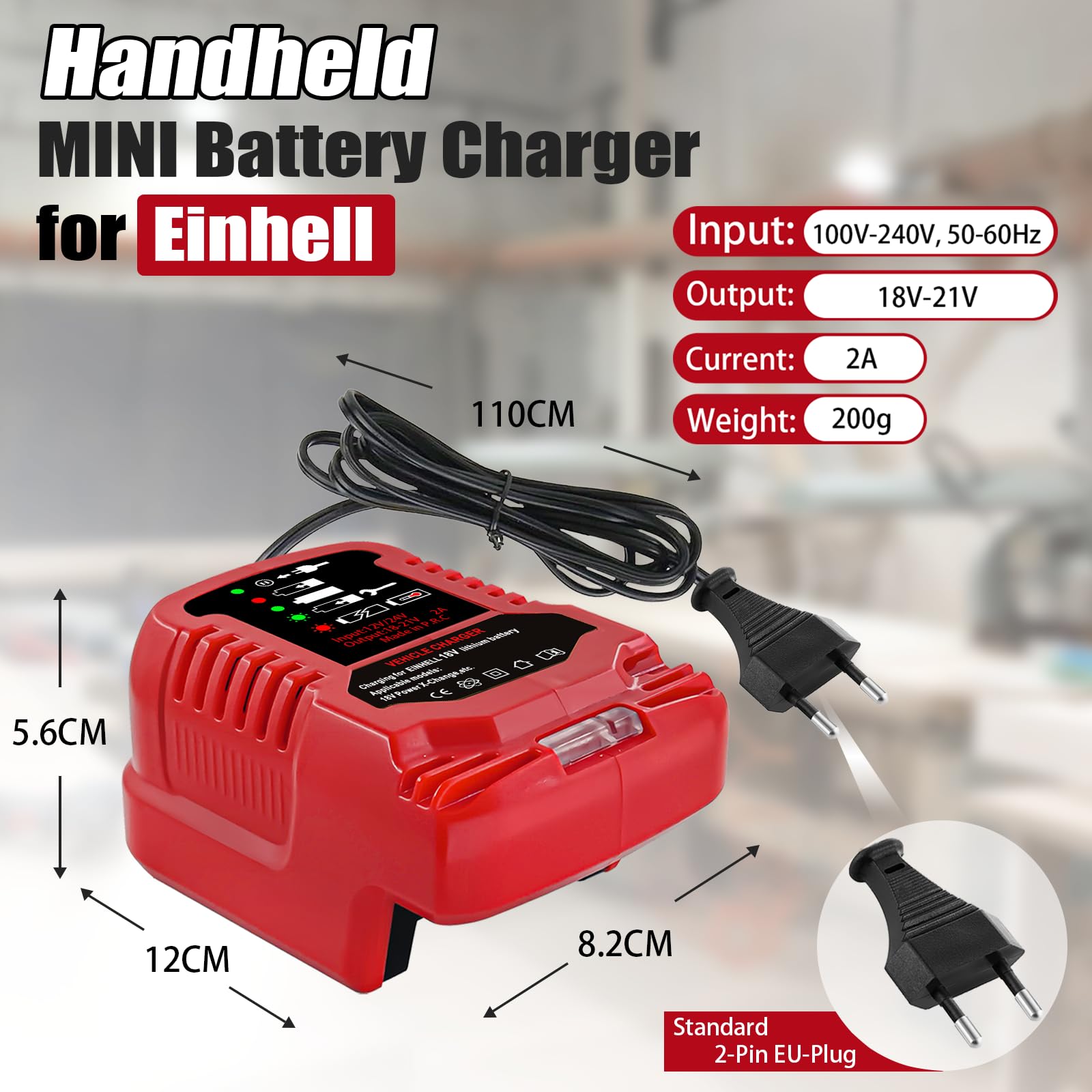 Schnellladegerät Ersatz für EINhell 18V Ladestation mit LED-Anzeige Kompatibel mit Einhell Power X-Change 18 Volt Akku 4511396 4511437 neu 4511437OVP(EU Plug)