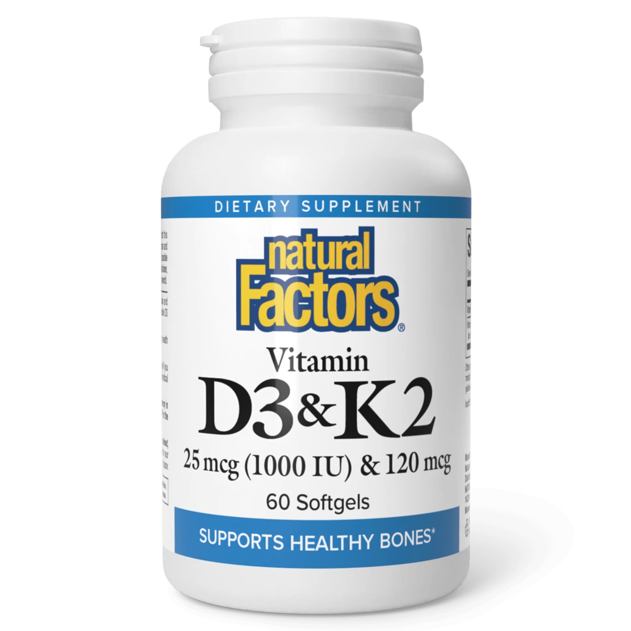 Natural Factors, Vitamin D3 & K2 1000 IU and 120 mcg, Supports Bone and Vascular Health, 60 Softgels
