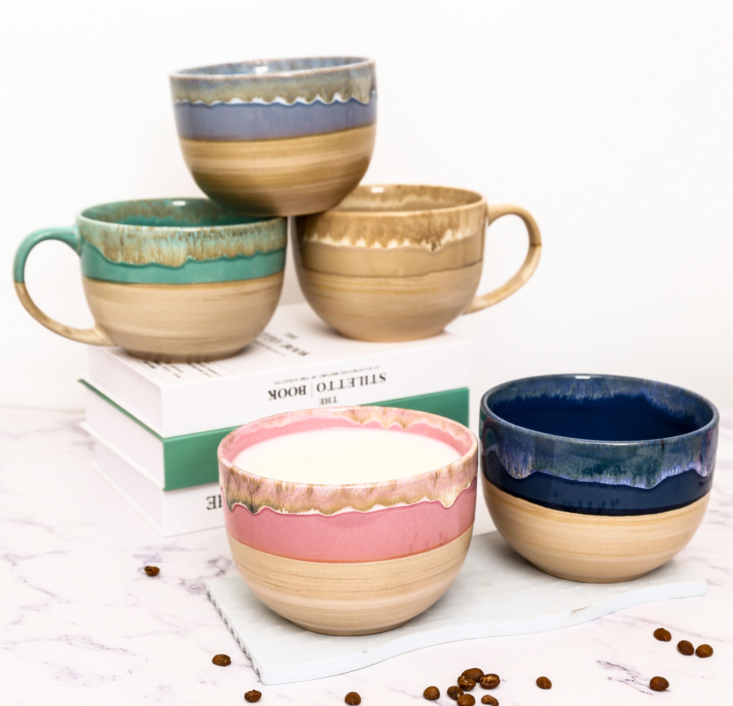 Tazze da tè in ceramica grandi da 700 ml, ciotole per cereali con manici, ciotole per zuppa, ciotole per insalata, ciotole per ramen per caffè, cereali, zuppa, snack (Blu)