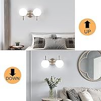 Vista 5 de Moderna lámpara de tocador de baño, accesorios de iluminación, níquel cepillado, 2 luces con pantalla de vidrio globo blanco leche, aplique de pared
